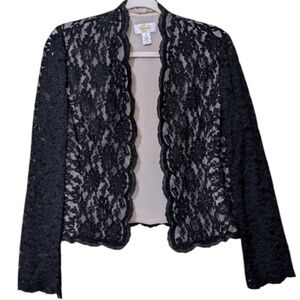 Talbots black lace evening jacket blazer size 10 long sleeve button close dressy